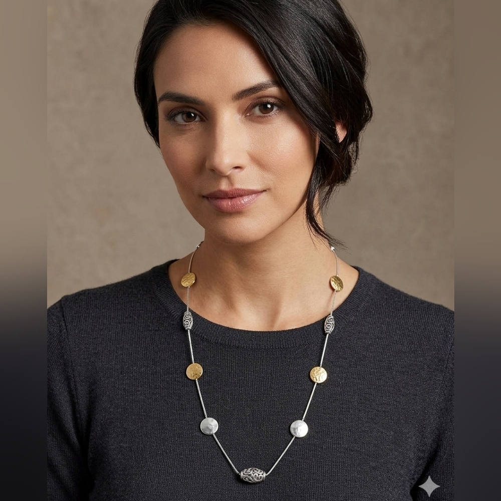 Brighton GOLD AND SILVER TONE CORD LONG NECKLACE‎